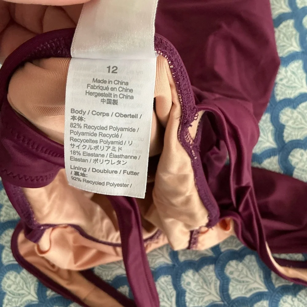 J. Crew Ruched Swim Dress burgundy one piece skirt sz 12 swimsuit - Picture 6 of 6